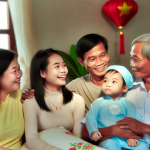 Gia đình Việt Nam đang mỉm cười, biểu hiện sự an tâm.