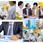Various Vietnamese individuals discussing financial and insurance planning.